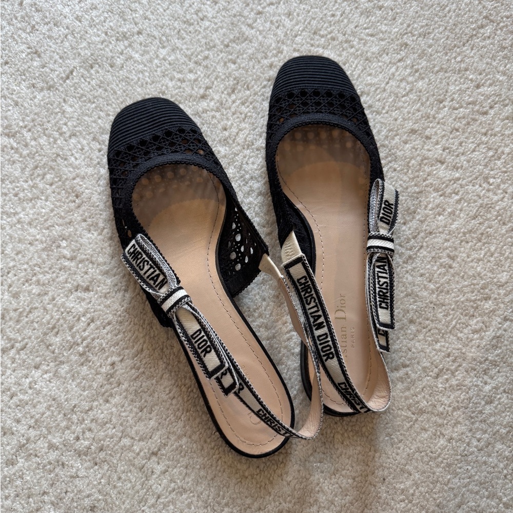 Chic Dior Moi Black Cannage Embroidered Mesh Ballerina Flat